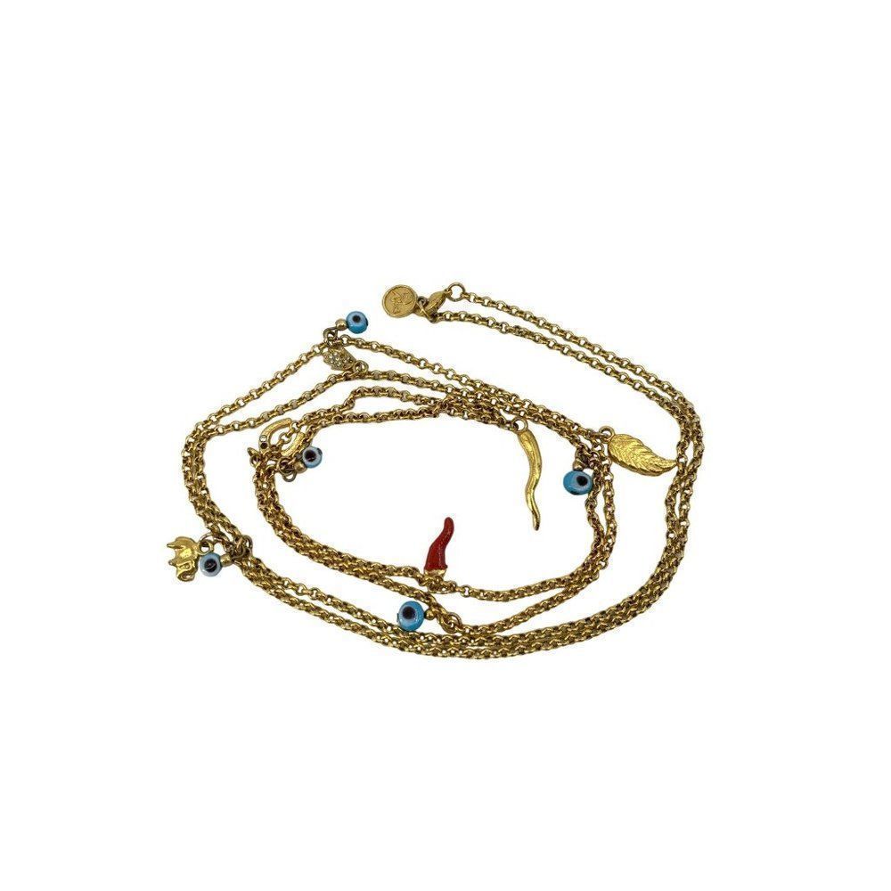 40" Charm Evil Eye Necklace Gold Horn Hamsa Horseshoe  Luck Protection 2694